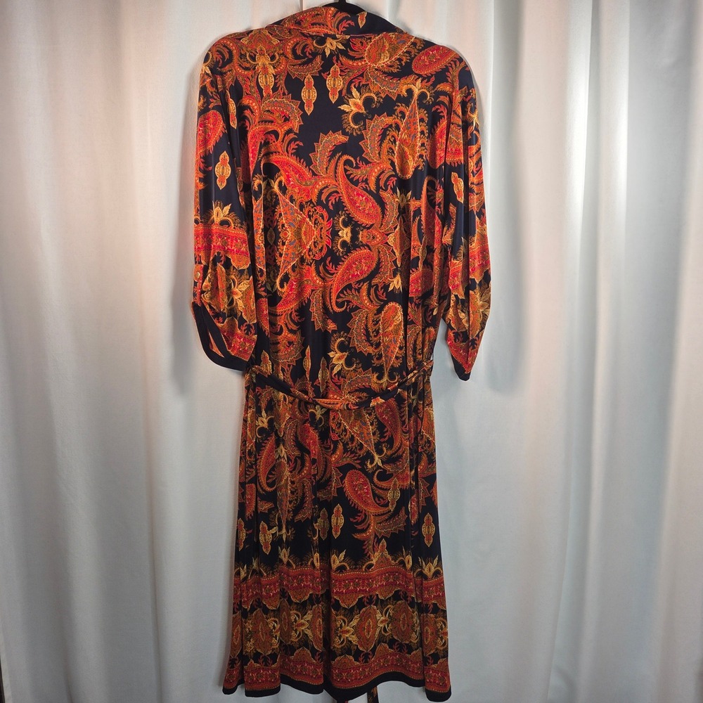 Mlle Gabrielle Women Paisley Midi Dress Roll Tab Sleeve Fall Autumn Boho - Picture 4 of 10